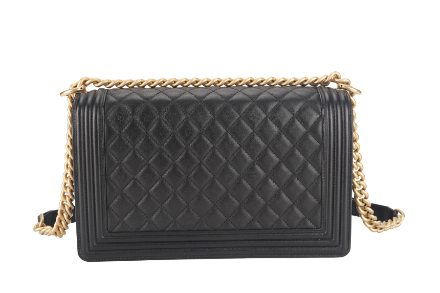 CHANEL LEBOY MEDIUM (2793xxxx) BLACK LAMBSKIN GOLD HARDWARE WITH DUST COVER AND BOX
