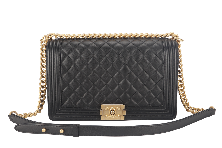CHANEL LEBOY MEDIUM (2793xxxx) BLACK LAMBSKIN GOLD HARDWARE WITH DUST COVER AND BOX