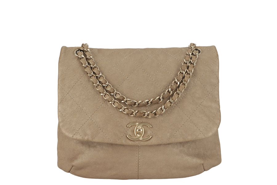 CHANEL TRIANON MESSENGER BAG (1746xxxx) GOLD DISTRESSED LEATHER GOLD HARDWARE WITH DUST COVER ,  AND BOX