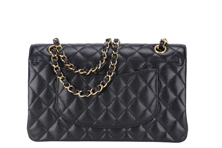 CHANEL CLASSIC FLAP (A047xxxx) MEDIUM BLACK CAVIAR GOLD HARDWARE, WITH DUST COVER & BOX