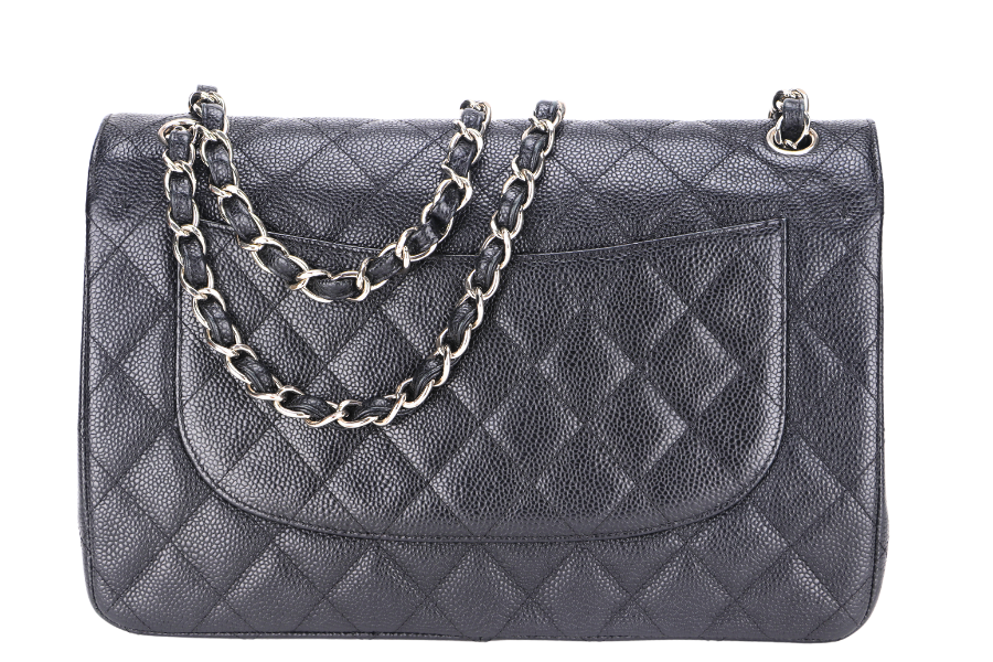 CHANEL CLASSIC FLAP JUMBO (2151xxxx) BLACK CAVIAR SILVER HARDWARE WITH  & DUST COVER