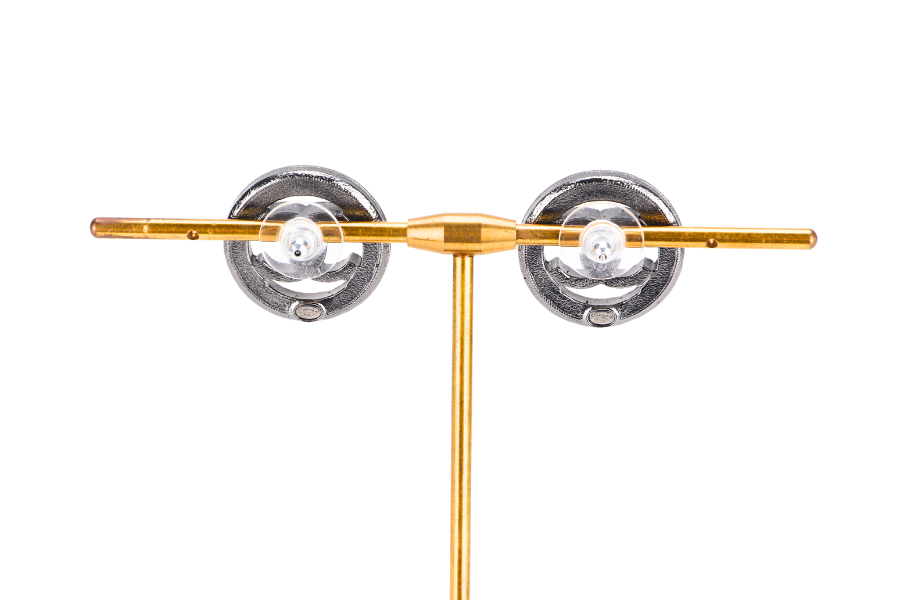 CHANEL 2.3CM GREY COATED CC EARRINGS, WITH BOX