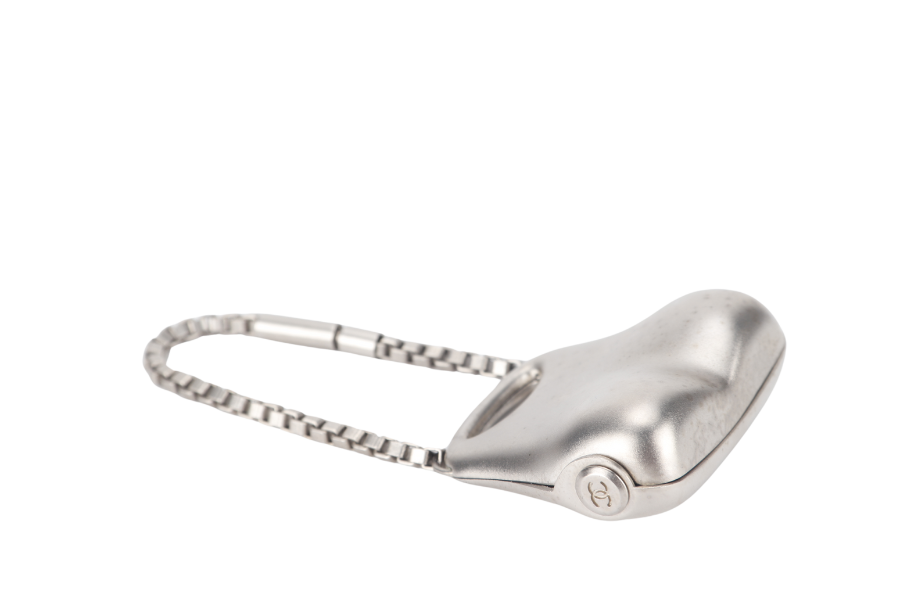 CHANEL KEY RING CHARM HIP BAG MOTIF METAL SILVER WITH BOX