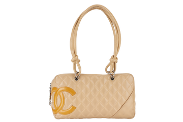 CHANEL VINTAGE CAMBON BOWLER BAG (1023xxxx) BEIGE LAMBSKIN WITH DUST COVER AND BOX
