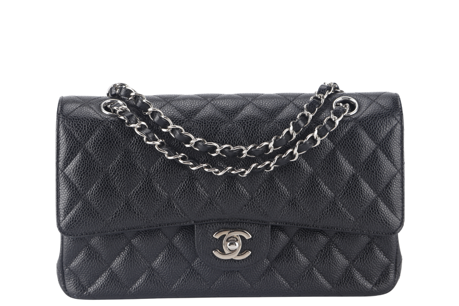 CHANEL CLASSIC FLAP (2618xxxx) MEDIUM BLACK CAVIAR SILVER HARDWARE NO  WITH DUST COVER AND BOX