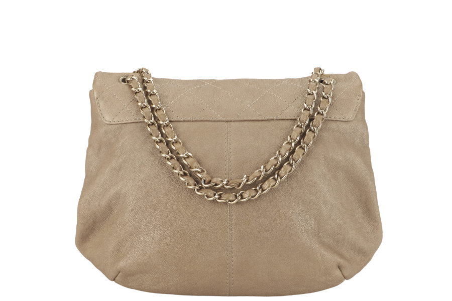 CHANEL TRIANON MESSENGER BAG (1746xxxx) GOLD DISTRESSED LEATHER GOLD HARDWARE WITH DUST COVER ,  AND BOX