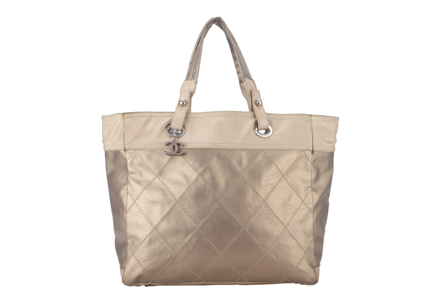 CHANEL PARIS BIARRITZ TOTE BAG (1139xxxx) LARGE GOLD CALFSKIN SILVER HARDWARE NO DUST COVER