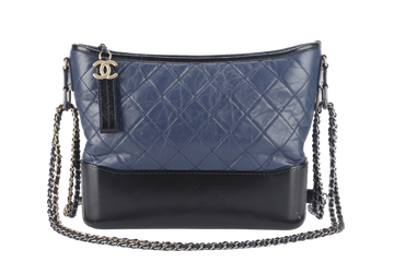 CHANEL GABRIELLE HOBO SHOULDER BAG (2537xxxx) BLUE-BLACK QUILTED CALFSKIN LEATHER SILVER & GOLD TONE HARDWARE NO  AND NO DUST COVER