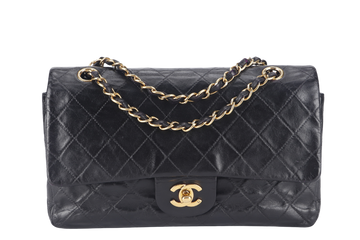 CHANEL VINTAGE CLASSIC DOUBLE FLAP (341xxxx) SMALL BLACK LAMBSKIN LEATHER GOLD HARDWARE NO DUST COVER