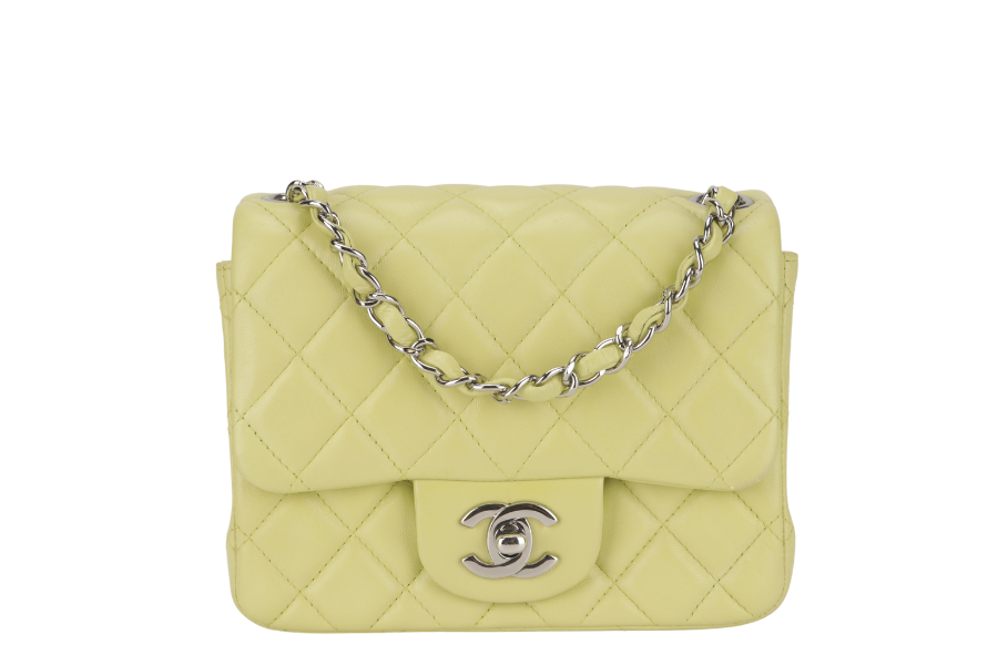 CHANEL CLASSIC FLAP MINI LIME (1468xxxx) LAMBSKIN SILVER HARDWARE NO  WITH DUST COVER