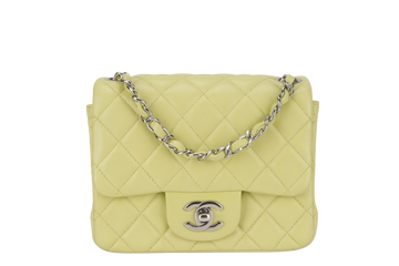 CHANEL CLASSIC FLAP MINI LIME (1468xxxx) LAMBSKIN SILVER HARDWARE NO  WITH DUST COVER