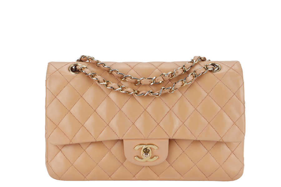 CHANEL CLASSIC FLAP SMALL (9589xxxx) PEACH COLOR LAMBSKIN GOLD HARDWARE