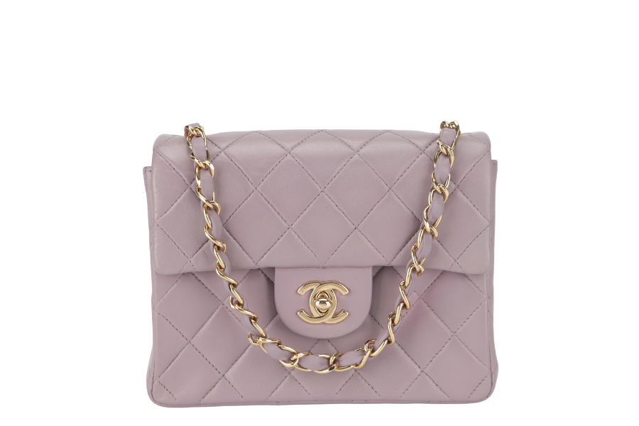 CHANEL VINTAGE CLASSIC FLAP MINI SQUARE (795xxxx) LILAC LAMBSKIN GOLD HARDWARE WITH  AND DUST COVER