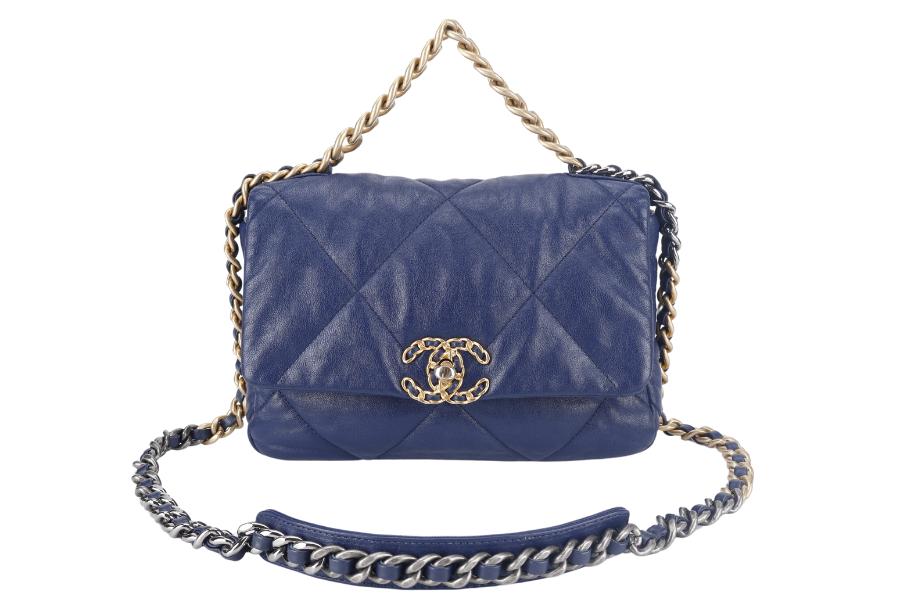 CHANEL C19 (2943xxxx) SMALL ELECTRIC BLUE CLAFSKIN MIX HARDWARE WITH DUST COVER,  AND BOX