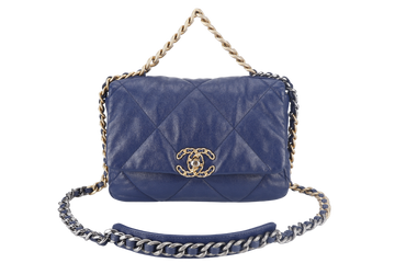 CHANEL C19 (2943xxxx) SMALL ELECTRIC BLUE CLAFSKIN MIX HARDWARE WITH DUST COVER,  AND BOX