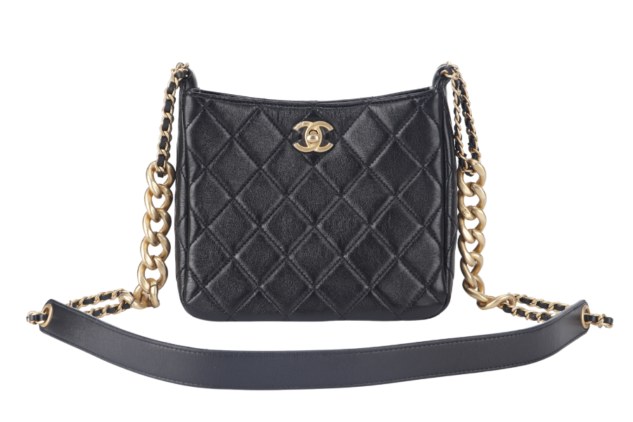 CHANEL 22P HOBO BAG (K63xxxx) BLACK SMALL LAMBSKIN GOLD HARDWARE WITH DUST COVER AND BOX