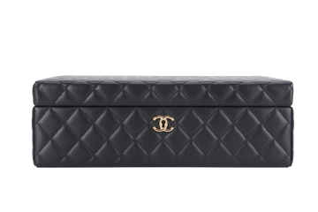 CHANEL BLACK VANITY CASE LIMITED EDITION (2500xxxx) RARA HOME DECOR COSMETIC JEWELRY BOX WITH DUST COVER AND BOX