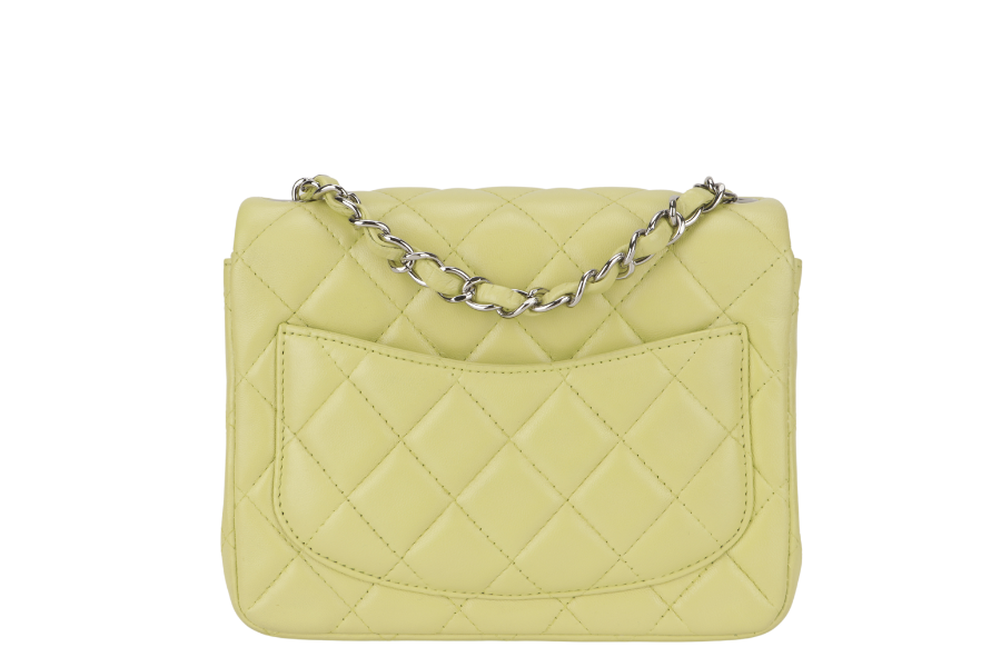 CHANEL CLASSIC FLAP MINI LIME (1468xxxx) LAMBSKIN SILVER HARDWARE NO  WITH DUST COVER