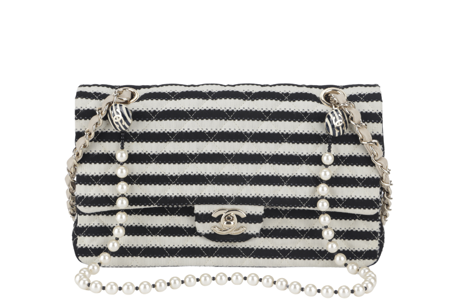 CHANEL COCO SAILOR STRIPE (1919xxxx) BLACK & WHITE JERSEY GOLD HARDWARE WITH