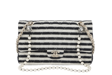 CHANEL COCO SAILOR STRIPE (1919xxxx) BLACK & WHITE JERSEY GOLD HARDWARE WITH