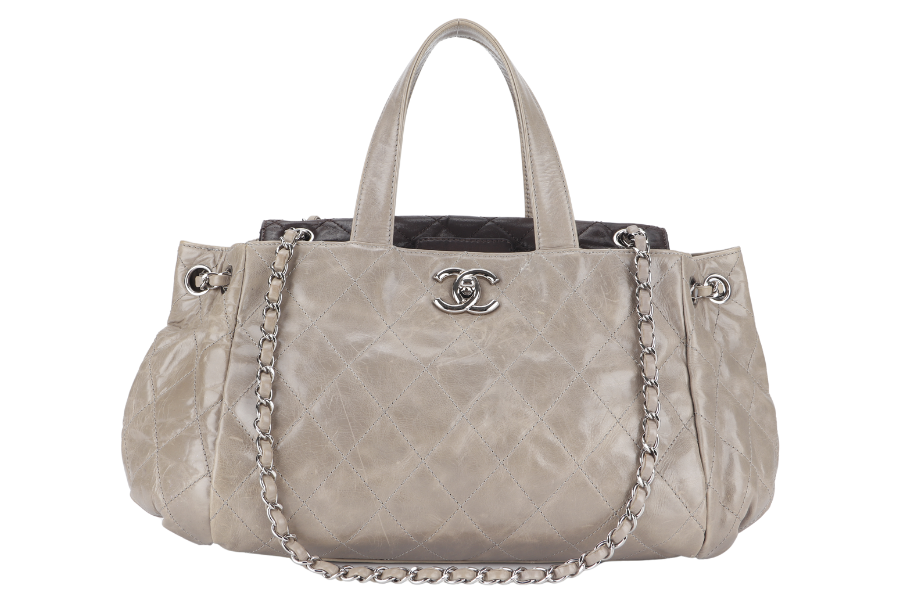 CHANEL TWO WAY TOTE BAG (12995xxxx) GREY MEDIUM EDGE CALFSKIN SILVER HARDWARE NO DUST COVER
