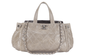 CHANEL TWO WAY TOTE BAG (12995xxxx) GREY MEDIUM EDGE CALFSKIN SILVER HARDWARE NO DUST COVER