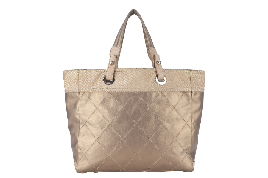 CHANEL PARIS BIARRITZ TOTE BAG (1139xxxx) LARGE GOLD CALFSKIN SILVER HARDWARE NO DUST COVER