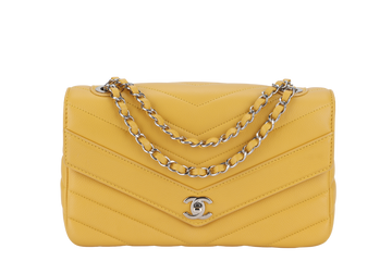 CHANEL CHEVRON FLAP (2432xxxx) MUSTARD MATTE CAVIAR SILVER HARDWARE WITH  AND BOX