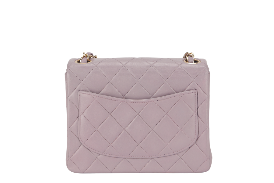 CHANEL VINTAGE CLASSIC FLAP MINI SQUARE (795xxxx) LILAC LAMBSKIN GOLD HARDWARE WITH  AND DUST COVER