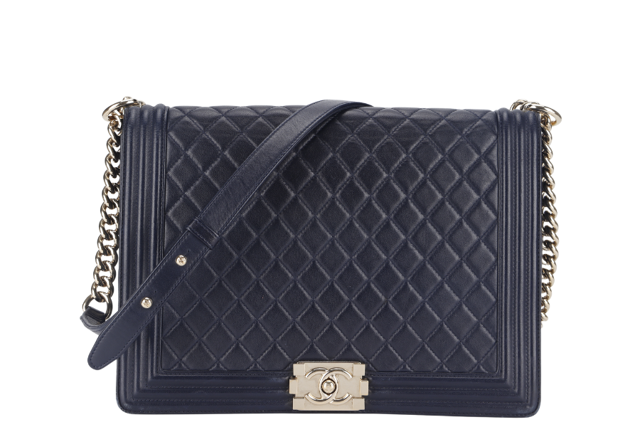 CHANEL LEBOY LARGE (2226xxxx) NAVY BLUE LAMBSKIN GOLD HARDWARE WITH DUST COVER AND BOX