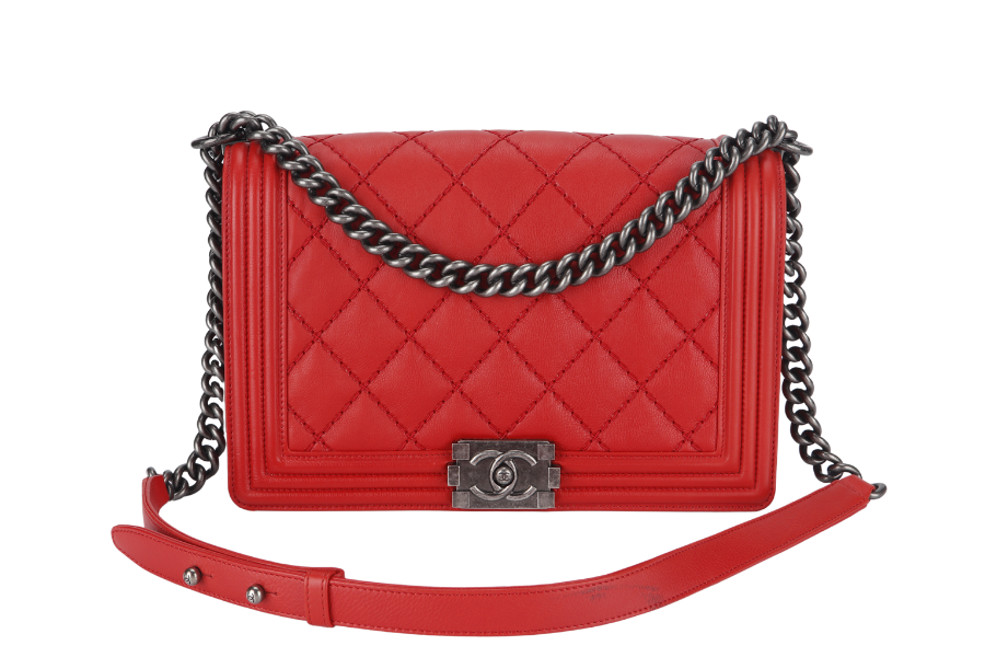 CHANEL LEBOY (1877xxxx) NEW MEDIUM RED ULTRA STITCH RUTHENIUM HARDWARE WITH