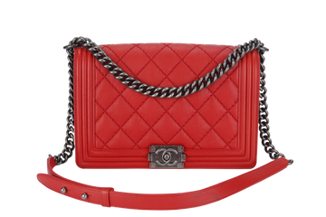 CHANEL LEBOY (1877xxxx) NEW MEDIUM RED ULTRA STITCH RUTHENIUM HARDWARE WITH