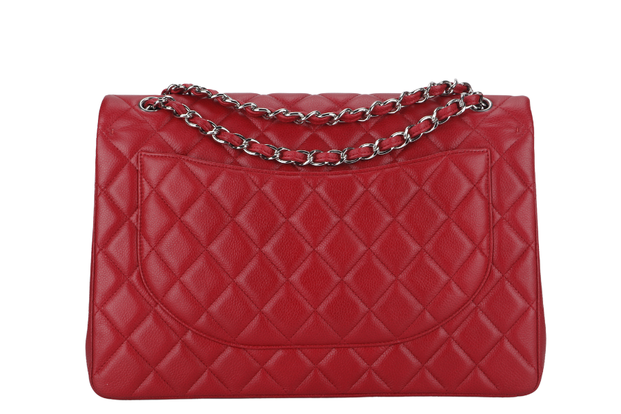 CHANEL CLASSIC FLAP MAXI (1442xxxx) RED CAVIAR LEATHER SILVER HARDWARE WITH