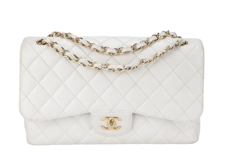 CHANEL JUMBO CLASSIC DOUBLE FLAP (1791xxxx) WHITE CAVIAR GOLD HARDWARE WITH  NO DUST COVER