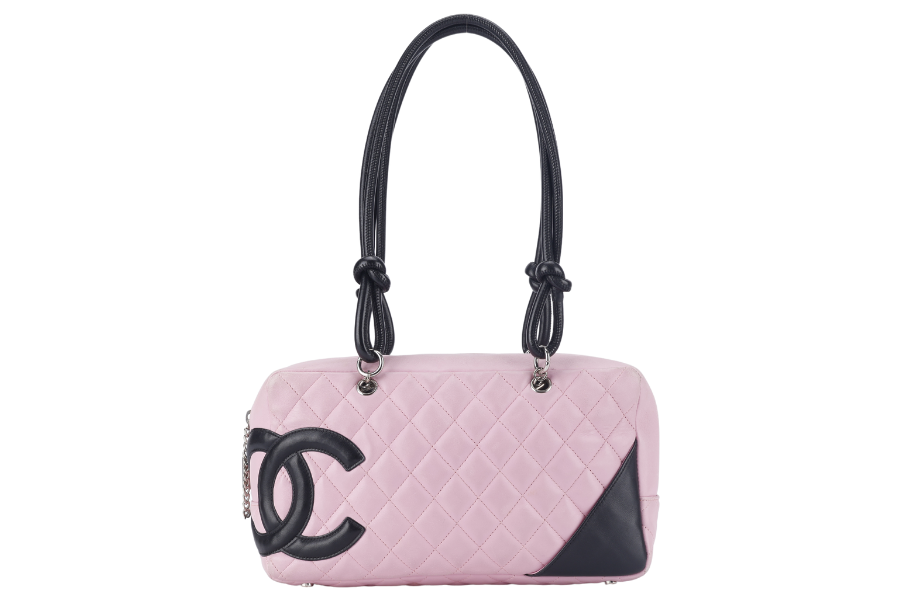 CHANEL CAMBON LINE (9139xxxx) LARGE PINK CALFSKIN LEATHER SILVER HARDWARE WITH DUST COVER