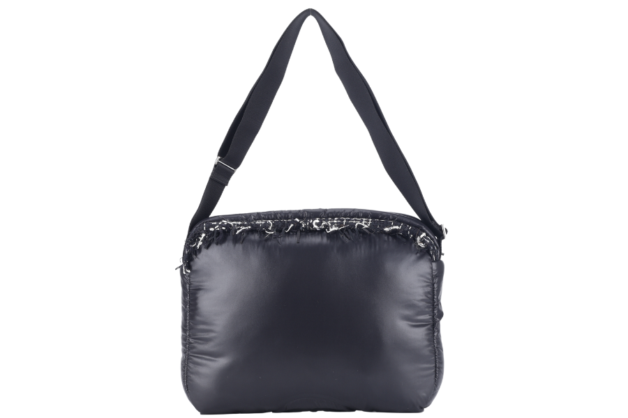 CHANEL DOUDOUNE CROSSBODY (2654xxxx) BLACK NYLON SILVER HARDWARE WITH  AND DUST COVER