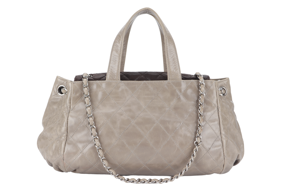 CHANEL TWO WAY TOTE BAG (12995xxxx) GREY MEDIUM EDGE CALFSKIN SILVER HARDWARE NO DUST COVER