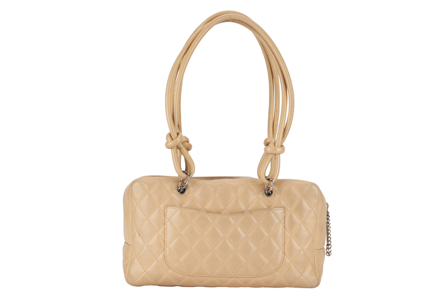 CHANEL VINTAGE CAMBON BOWLER BAG (1023xxxx) BEIGE LAMBSKIN WITH DUST COVER AND BOX