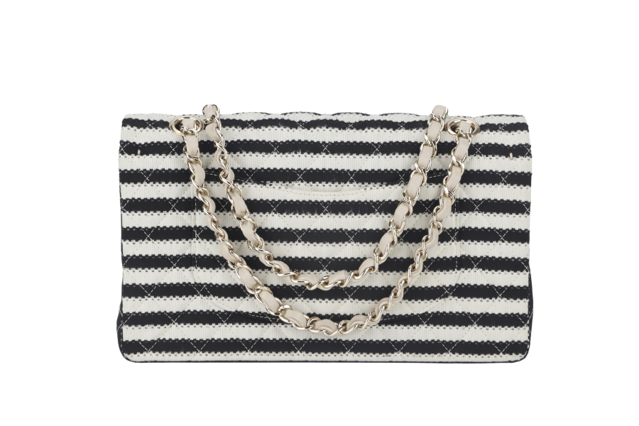CHANEL COCO SAILOR STRIPE (1919xxxx) BLACK & WHITE JERSEY GOLD HARDWARE WITH