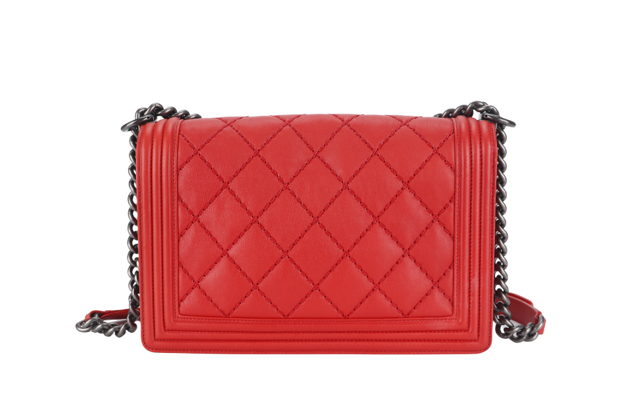 CHANEL LEBOY (1877xxxx) NEW MEDIUM RED ULTRA STITCH RUTHENIUM HARDWARE WITH