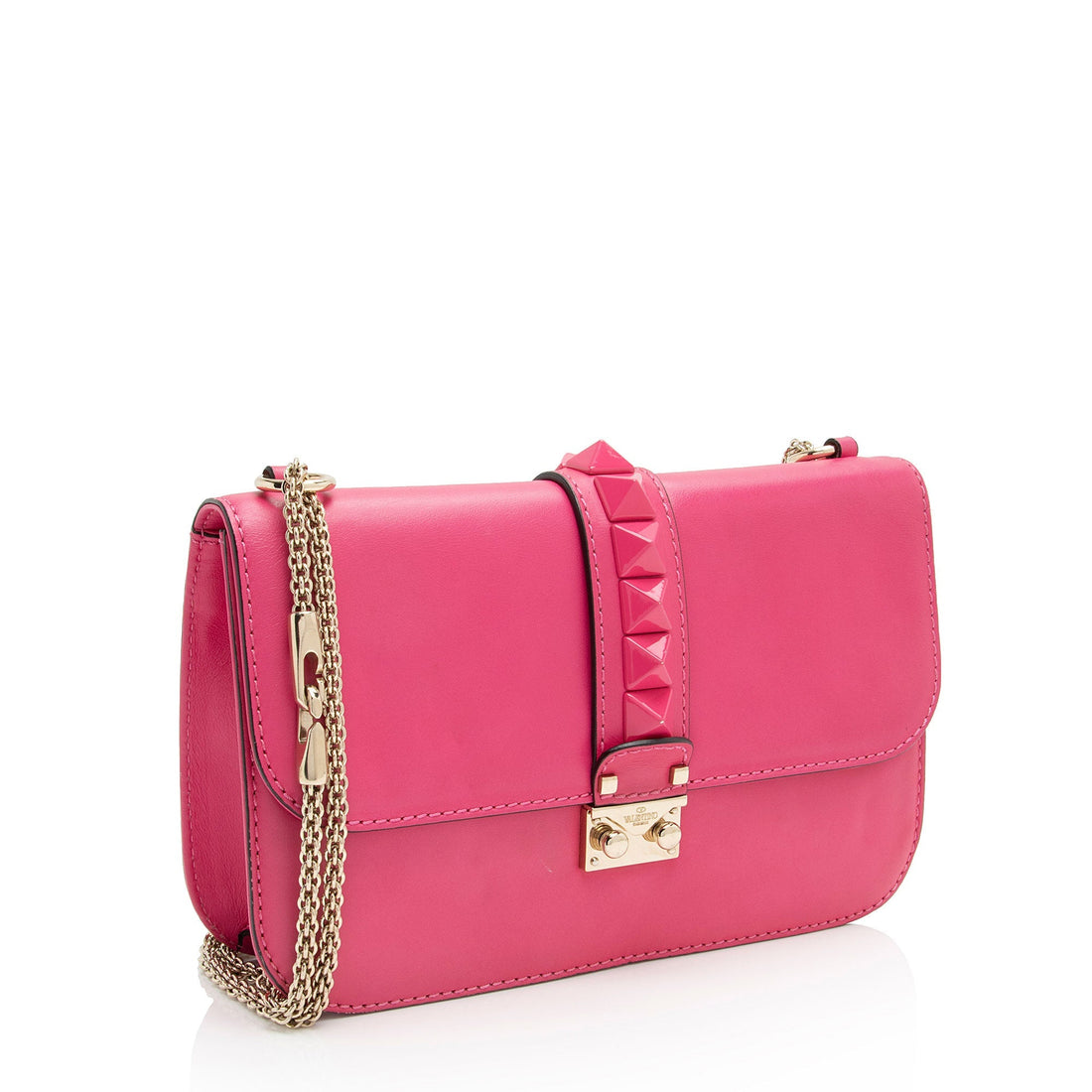 Valentino Calfskin Glam Lock Medium Shoulder Bag (SHF-H9eHek)