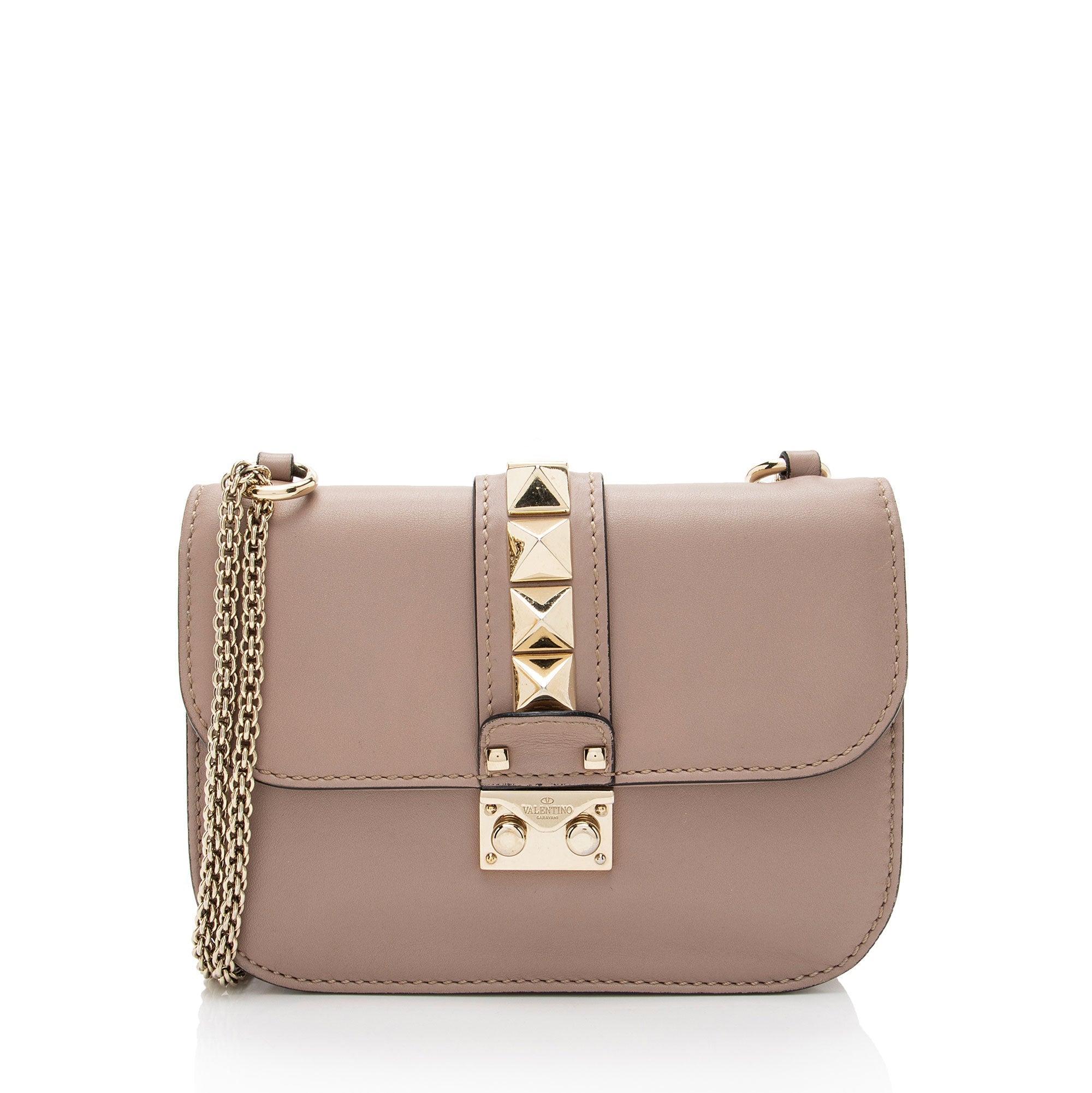 Valentino Calfskin Glam Lock Small Shoulder Bag