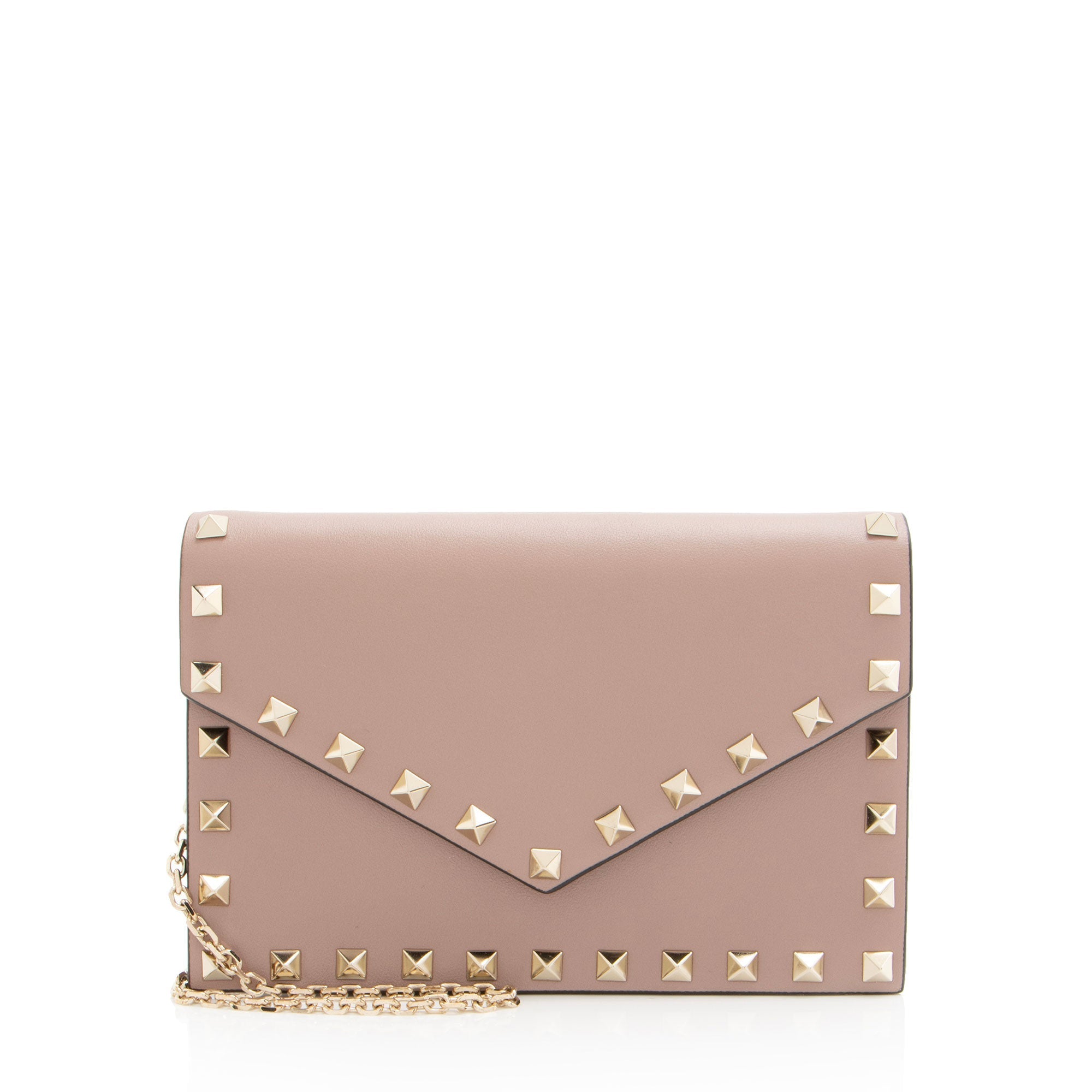 Valentino Calfskin Rockstud Envelope Chain Clutch