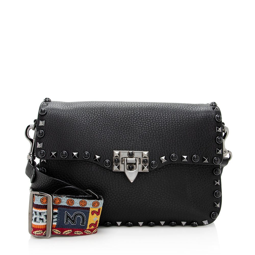 Valentino Calfskin Rolling Rockstud Guitar-Strap Shoulder Bag (SHF-19351)