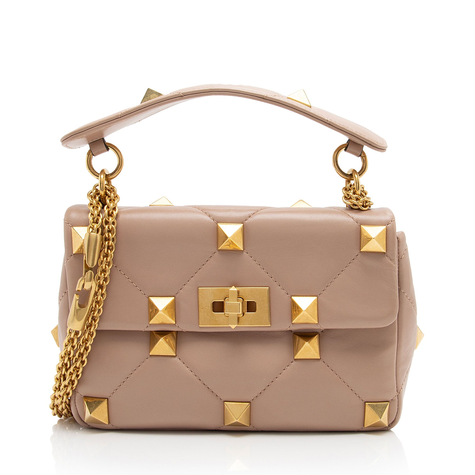 Valentino Calfskin Roman Stud Medium Shoulder Bag (SHF-SYRDK3)