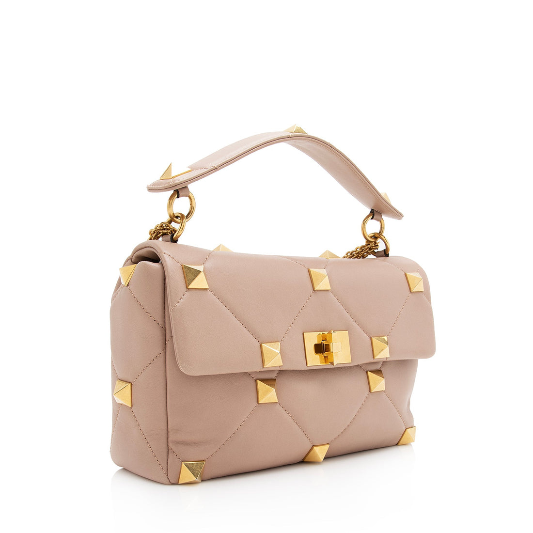 Valentino Calfskin Roman Stud Top Handle Large Shoulder Bag (SHF-22991)