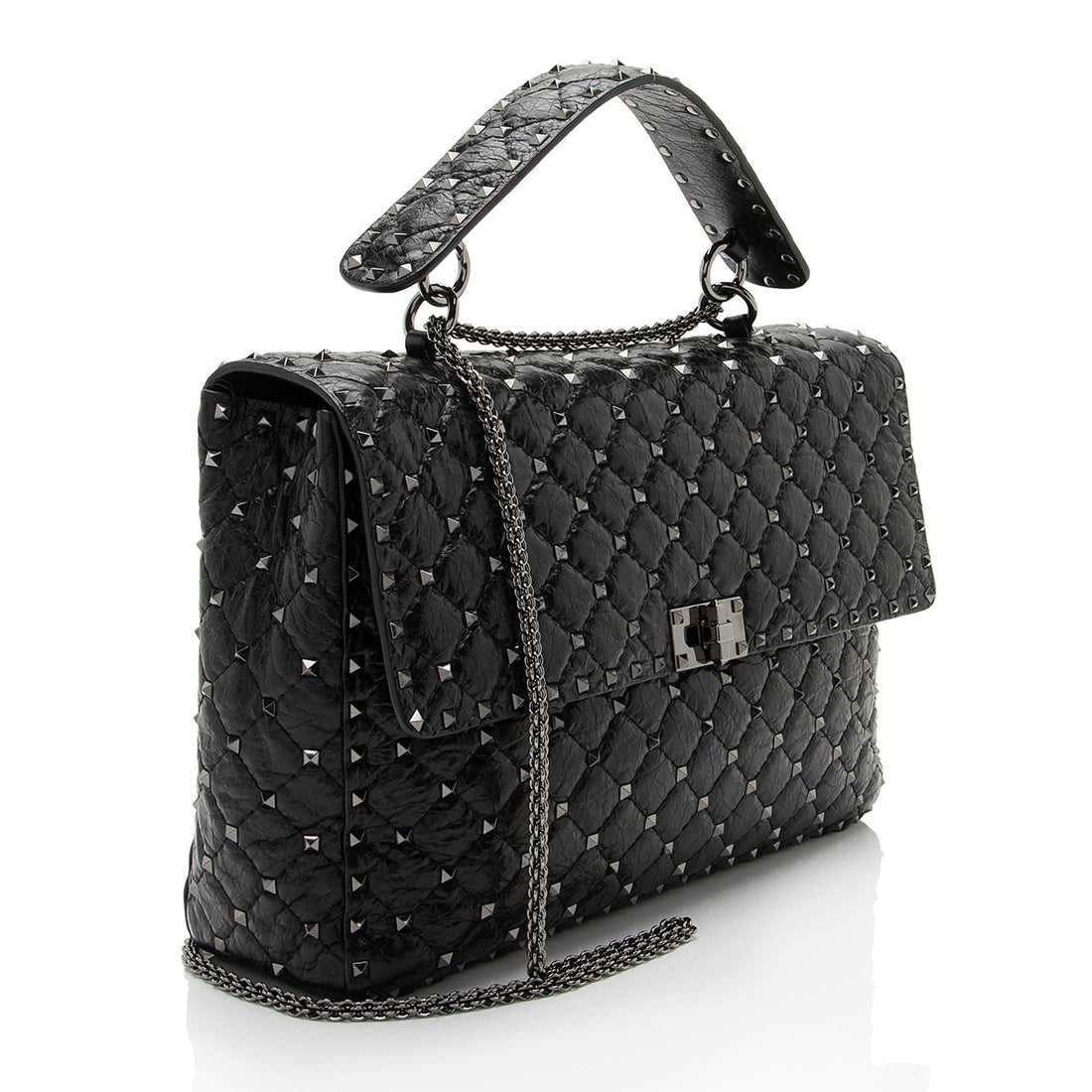 Valentino Crinkled Calfskin Rockstud Spike Up Maxi Shoulder Bag