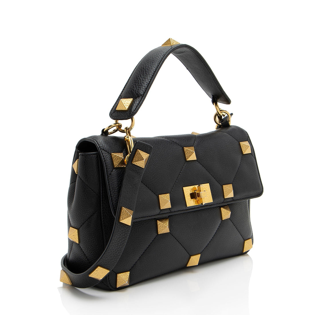 Valentino Grained Calfskin Hammered Roman Stud Medium Shoulder Bag