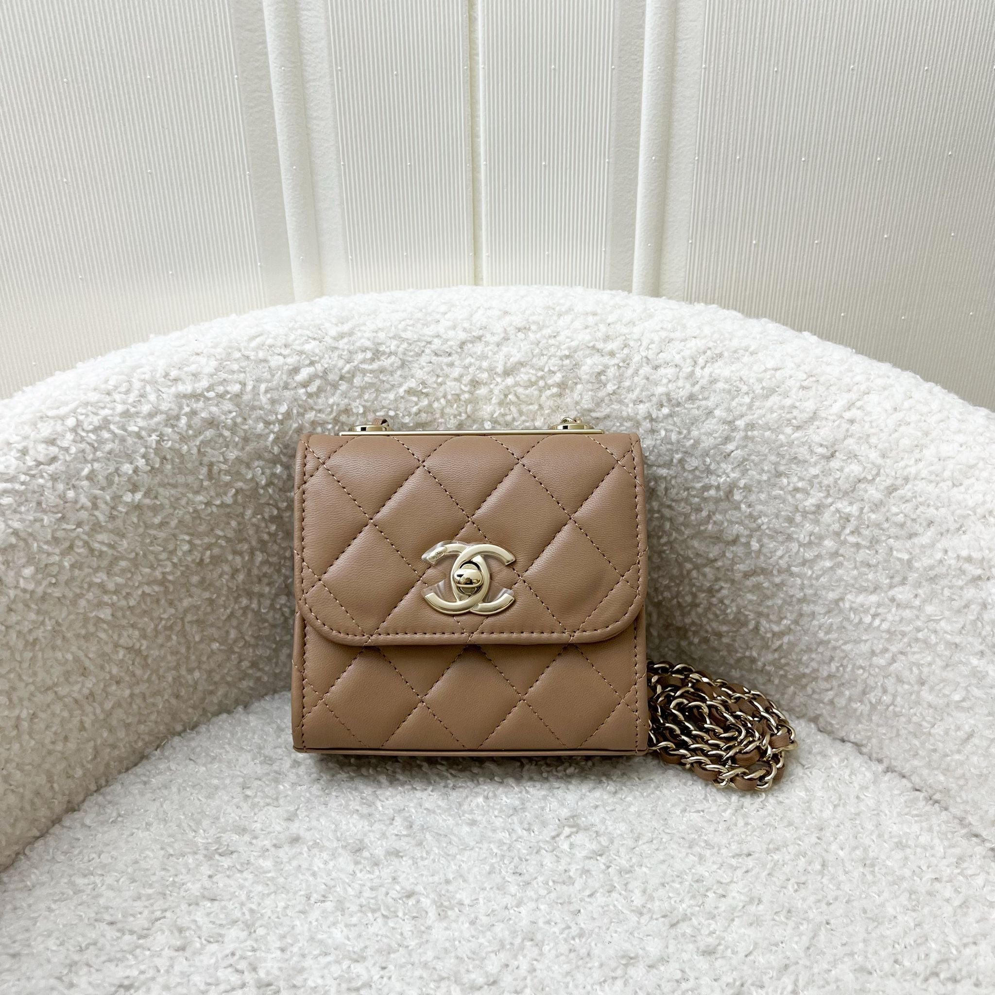 Chanel Trendy CC Micro Bag / Clutch on Chain in 22B Beige Lambskin and LGHW
