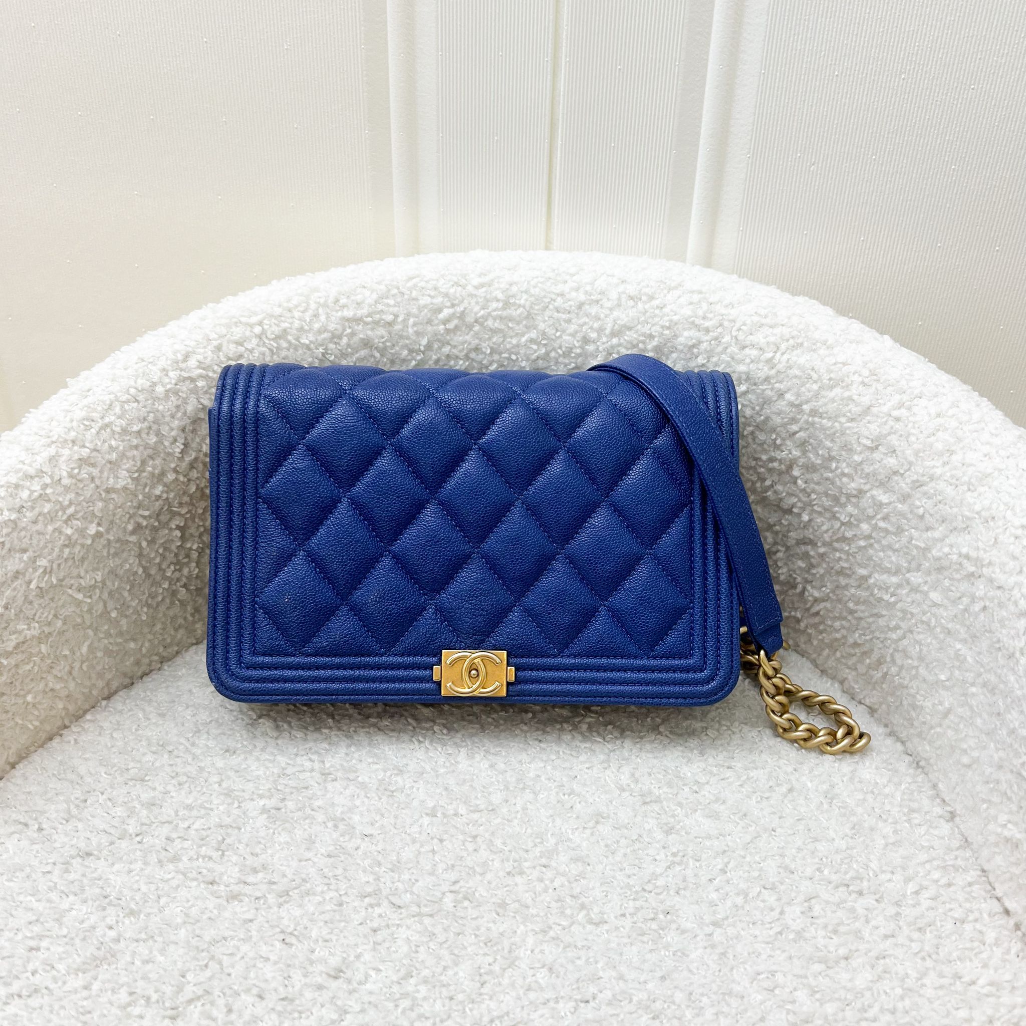 Chanel Boy Wallet on Chain WOC in Blue Caviar and AGHW